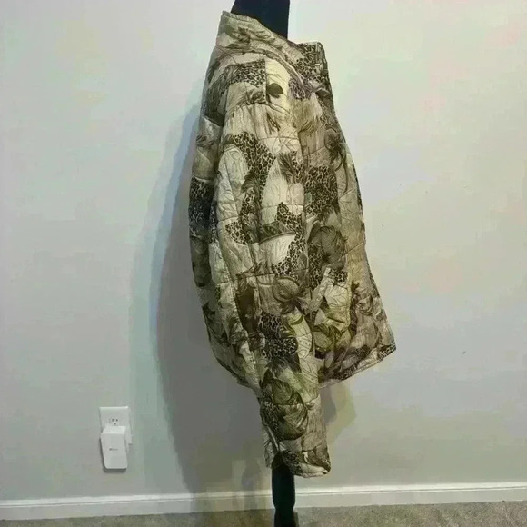 100% Silk Tan Leopard Abstract Anna & Frank Bomber Jacket Size Medium Vintage - Picture 4 of 11